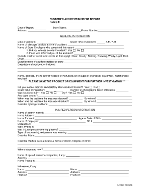 Customer Incident Report Template  Form