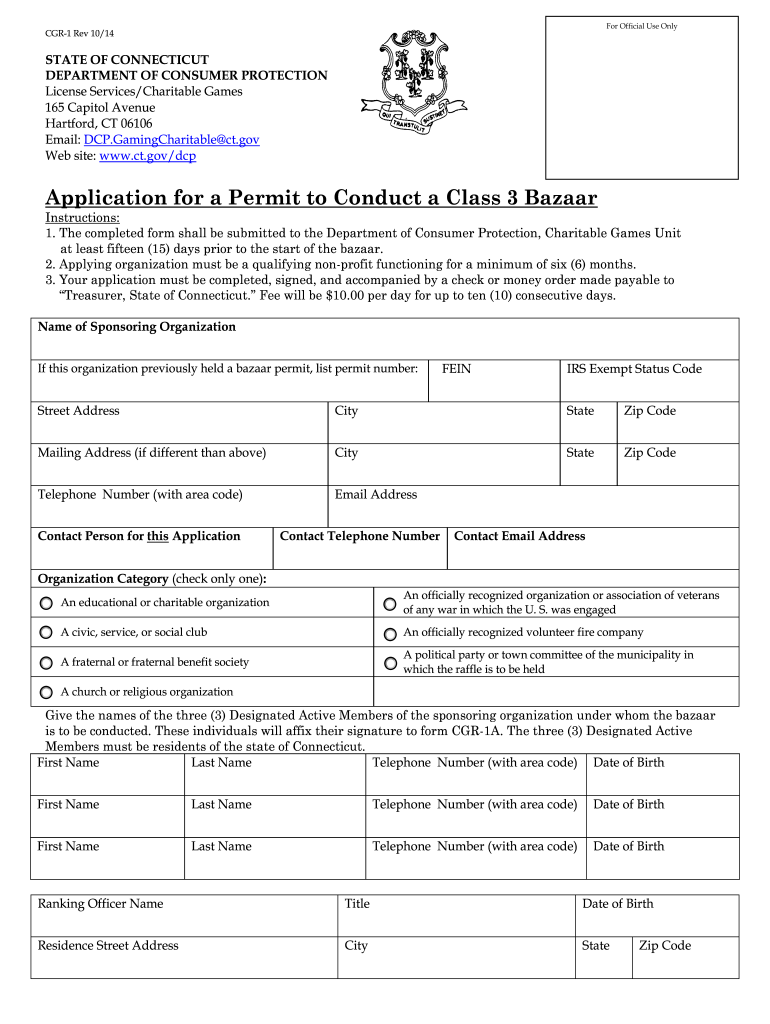  Application for a Permit to Conduct a Class 3 Bazaar  CT Gov 2014-2024