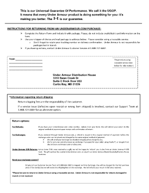 Under Armour Lifetime Warranty PDF  Form