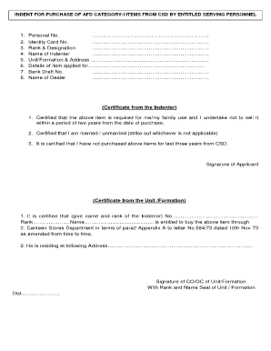 Availability Certificate for Csd Form