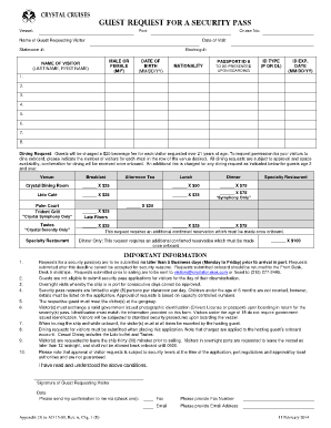 Crystal Cruises Guest Visitor Request Visitor Request Form