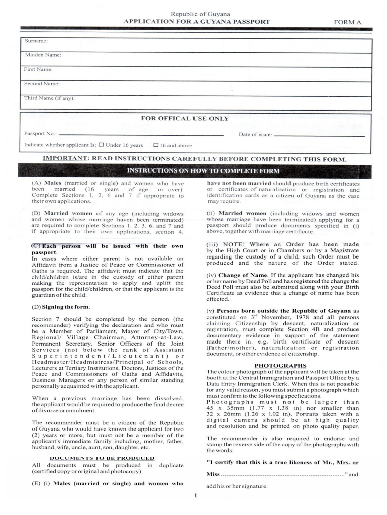 Guyana Passport Application Renewal Form