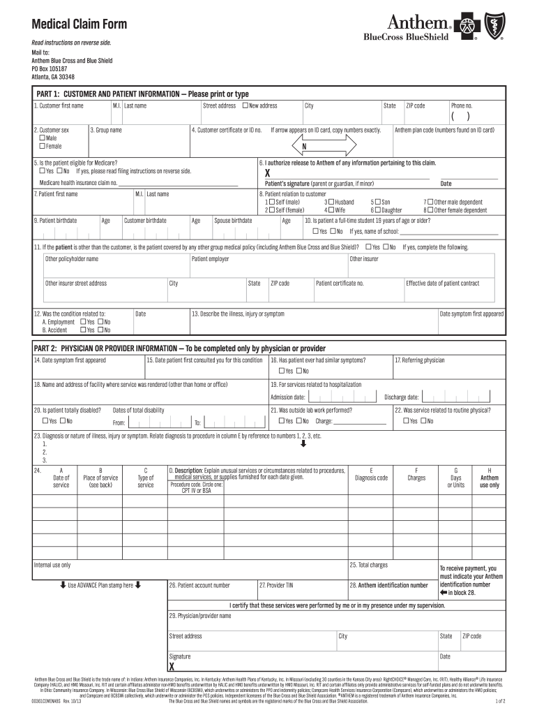 Anthem Member Claim Form - Fill Out and Sign Printable PDF ...