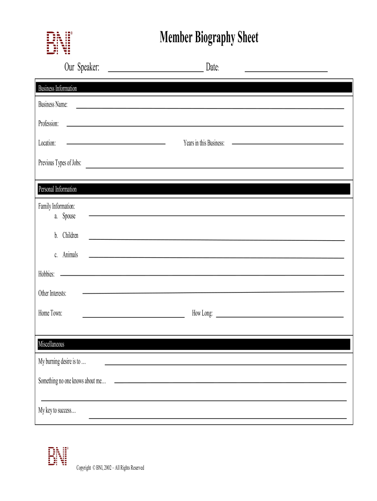 Bni Bio Sheet  Form
