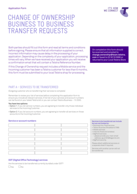 CHANGE of OWNERSHIP BUSINESS to BUSINESS Telstra Telstra Com  Form