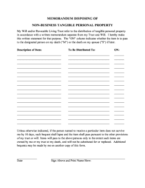 Personal Property Memorandum Template  Form