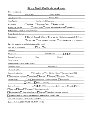 Illinois Death Certificate Worksheet Cremation Society of Illinois  Form