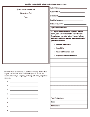 Bths Absence Note  Form
