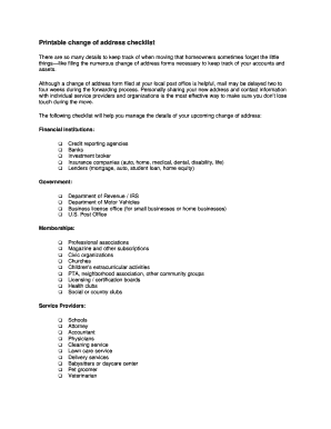 Change of Address Checklist Printable  Form