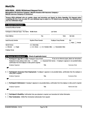 Metlife 401k Terms of Withdrawal  Form