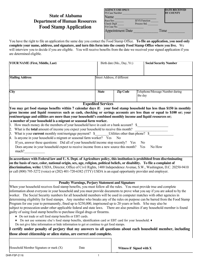 Alabama Food Stamp Application PDF 2023-2025