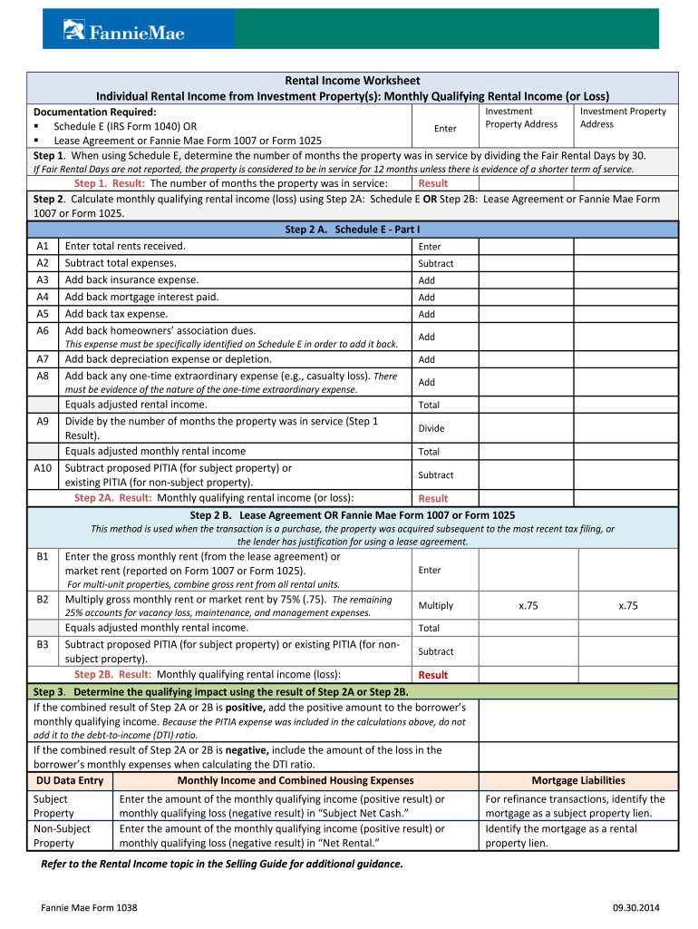 Fannie Mae Rental Income Worksheet - Fill Out and Sign Printable PDF