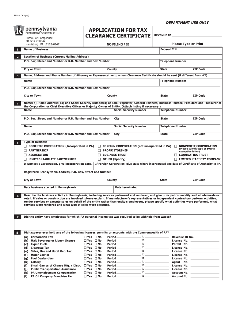  Tax Clearance Certificate Pa Rev 181 2021