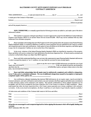  Baltimore County Settlement Expense Loan Program Contract Addendum Diversifiedhousing 2005