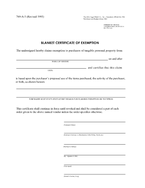 769 a 3 Blanket Certificate of Exemption  Form
