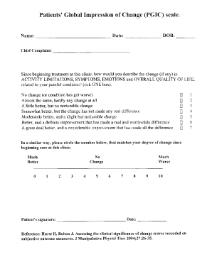 Patient Global Imporession of Change Scale  Form