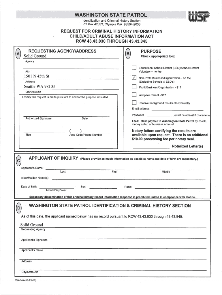  Washington State Patrol Background Check Form Solid Ground Solid Ground 2012-2024