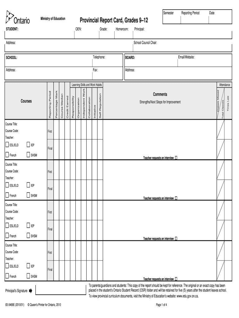 Grade 9 Report Form