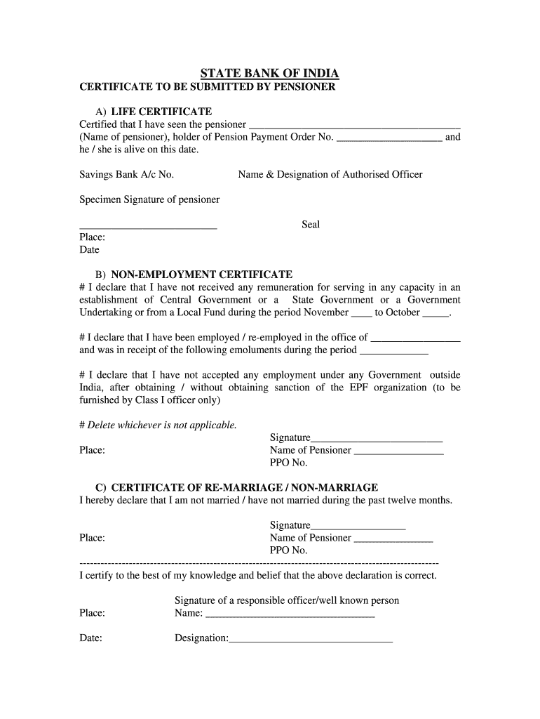 Sbi Life Certificate  Form