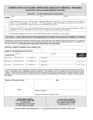  Verification of Acgme Approved Graduate Medical Training Form 2013-2024