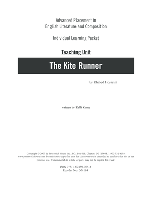 Advanced Placement in English Literature and Composition the Kite Runner Kelli Kuntz Form