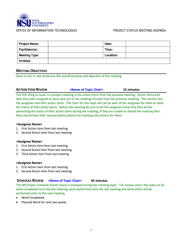 Project Meeting Agenda Template Nova  Form