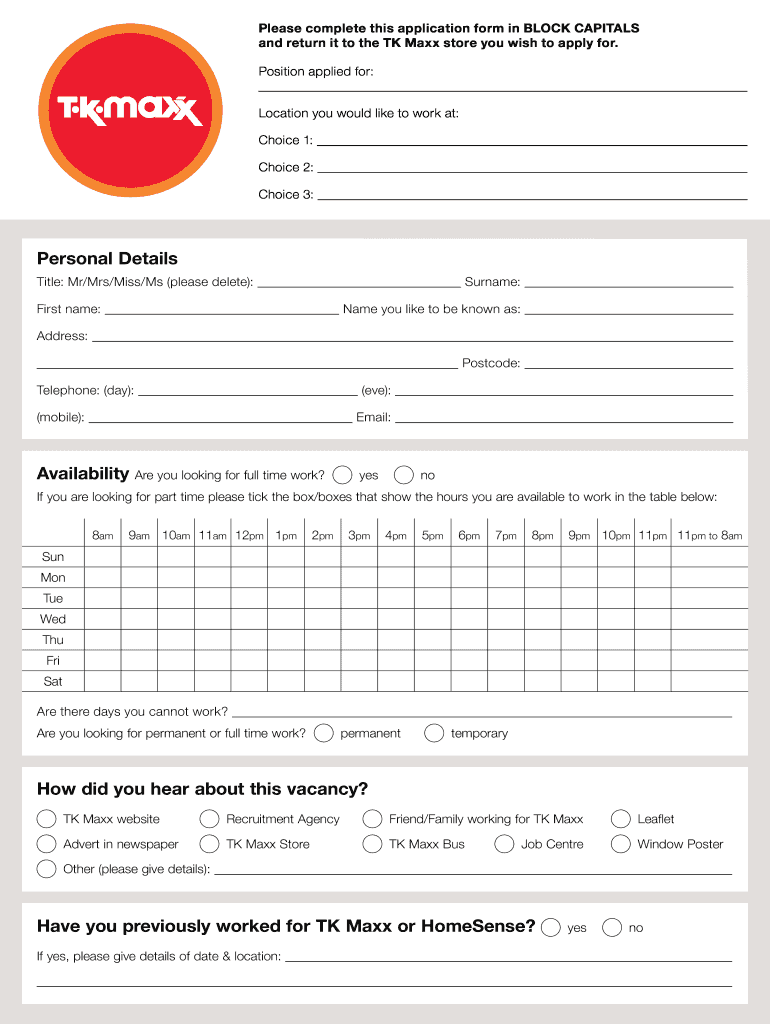 Tk Maxx Application Form