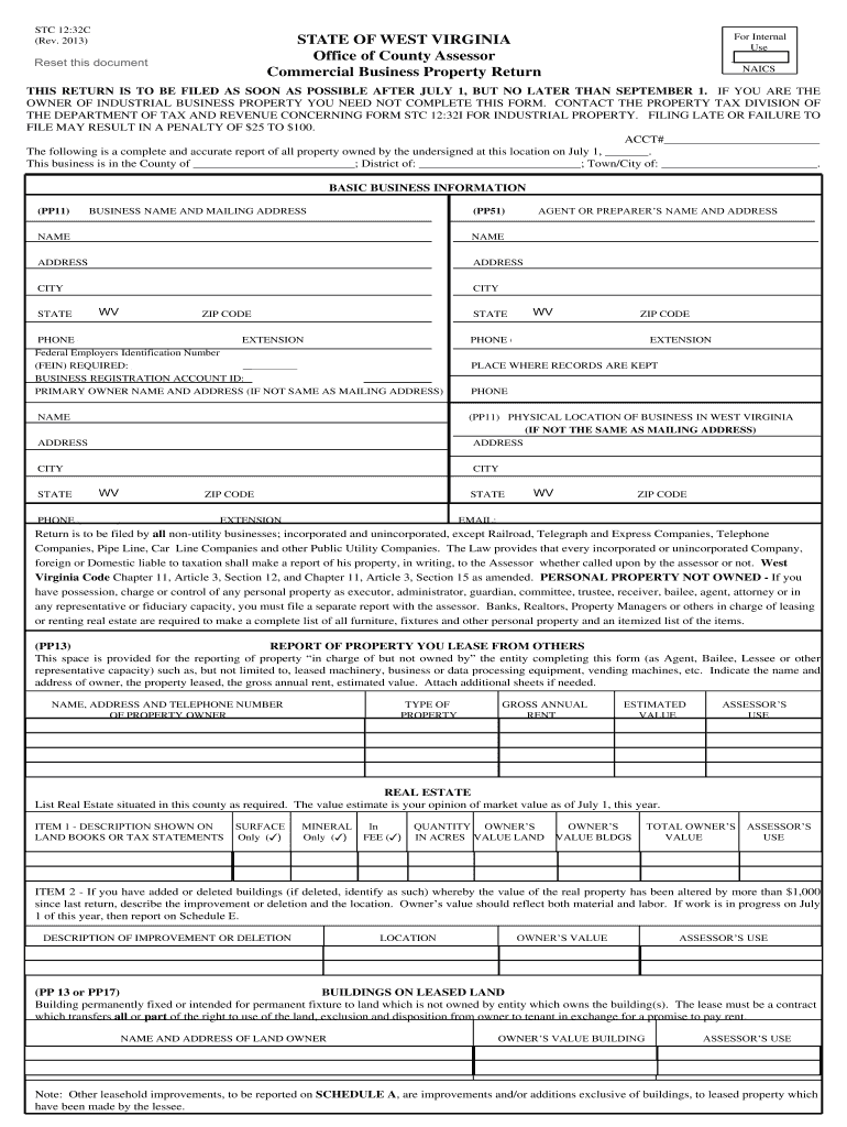  STATE of WEST VIRGINIA Office of County Assessor Commercial    State Wv 2013-2024