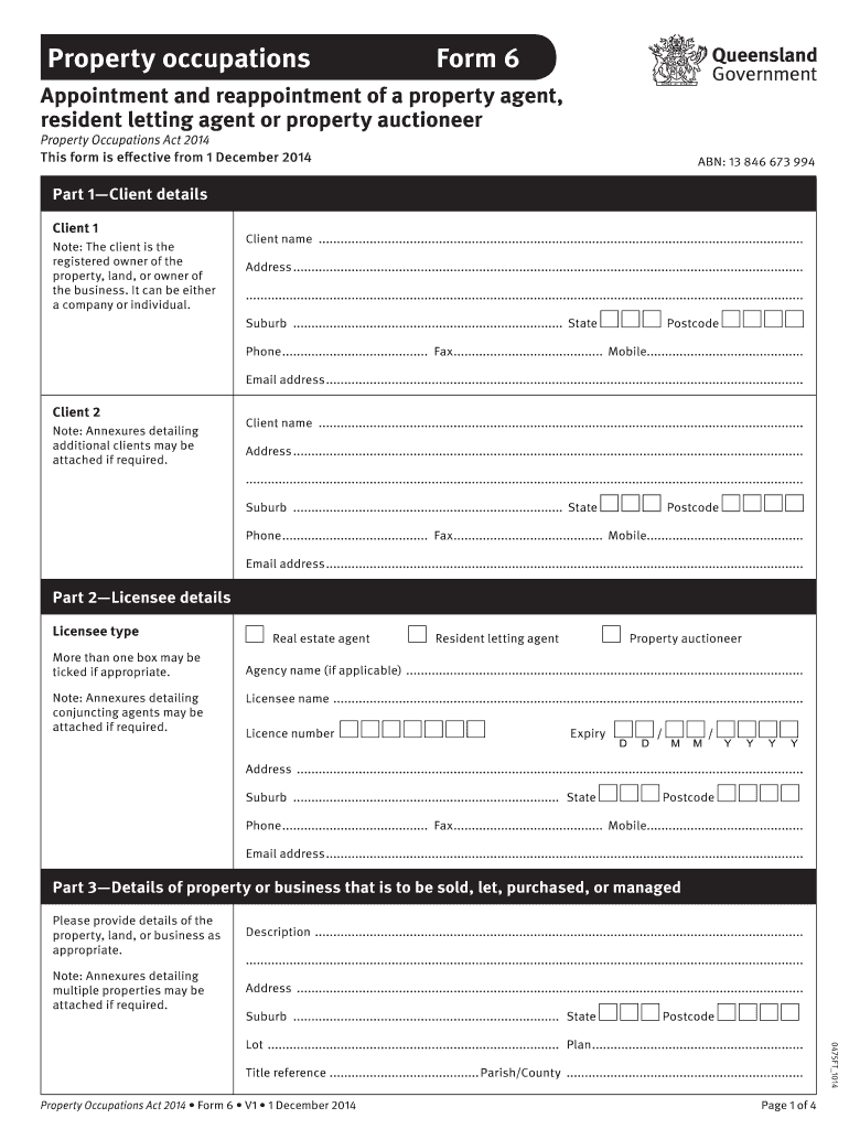  Property Occupations Form 6 Qld 2014