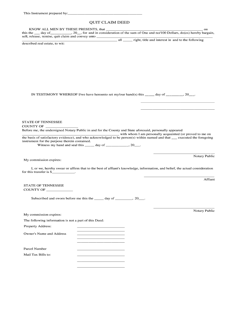 Quit Claim Deed Form Tennessee