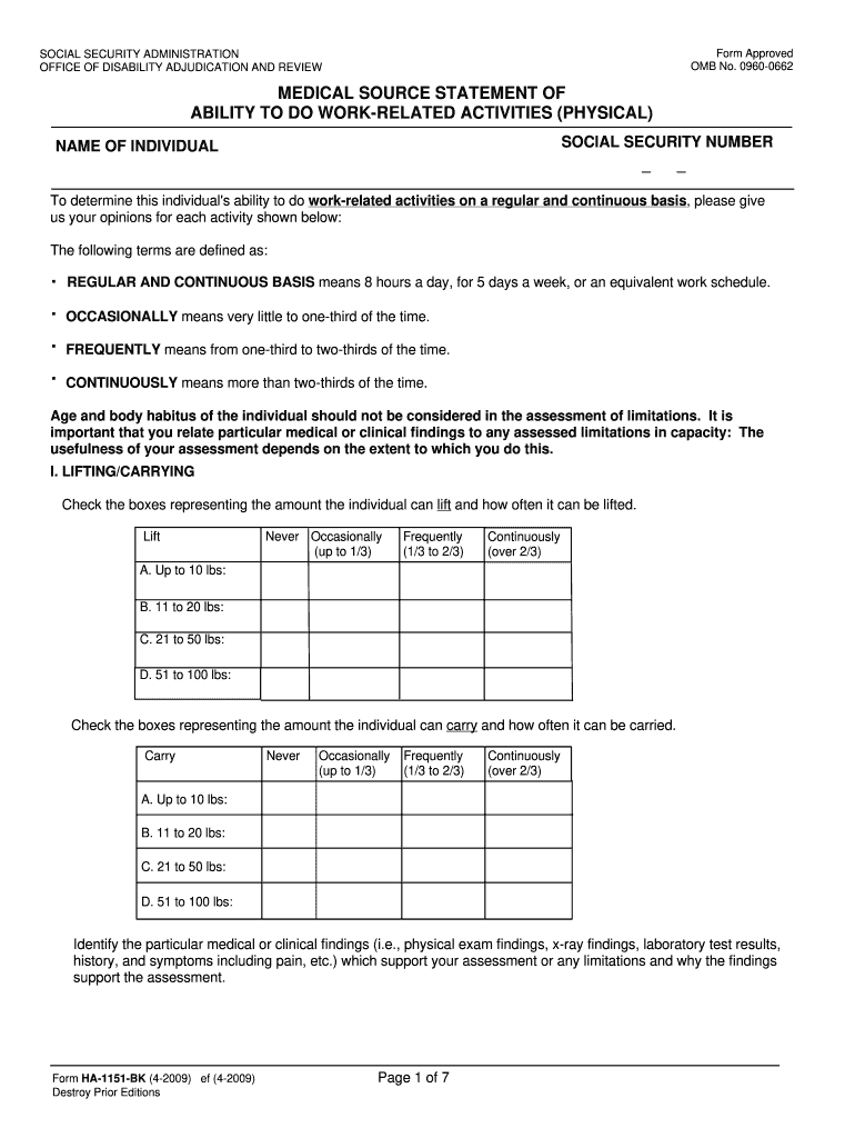  Ssa Form Ha 1151 2009-2024