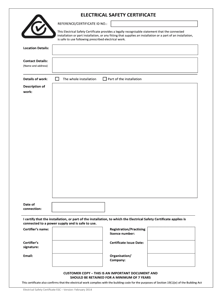 Electrical Safety Certificate ESC 1 3 MB PDF  Form