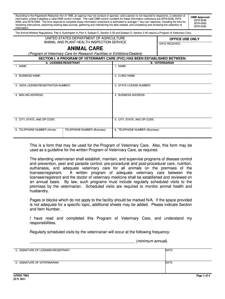  Aphis Form 7002 2011-2024