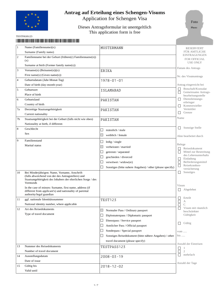 Antrag Auf Erteilung Eines Schengen Visums Application for Schengen Visa  Form