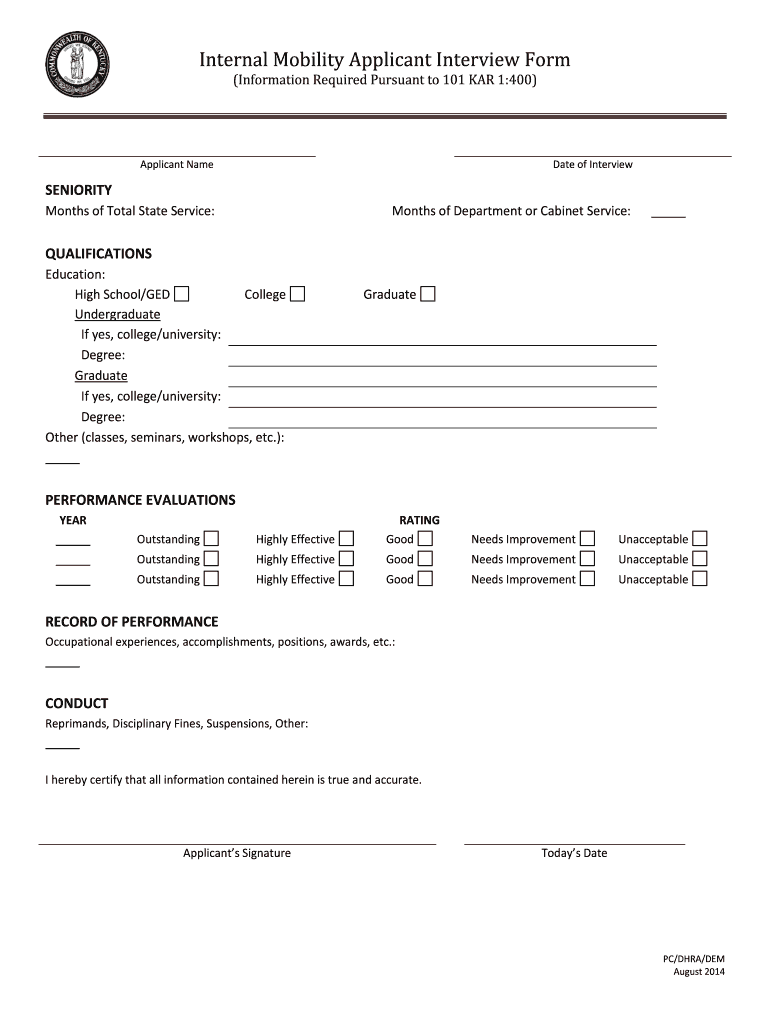  Ky Personnel Cabiet Internal Mobility Form 2014