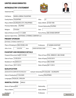 Introductory Statement Form Moh