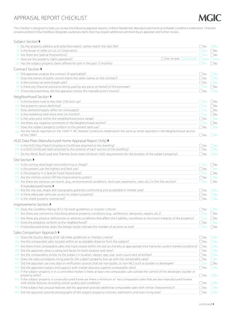 Get and Sign Mgic Appraisal Review Checklist Fill in 2012-2022 Form