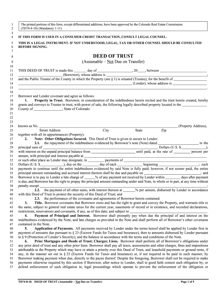  Colorado Deed of Trust Form Td74 2011-2024