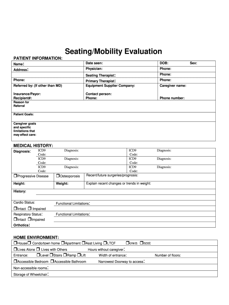 Hoveround Mobility Evaluation Form