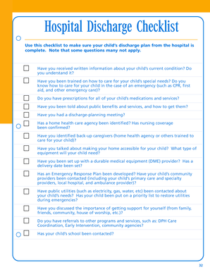 Hospital Discharge Checklist Template  Form