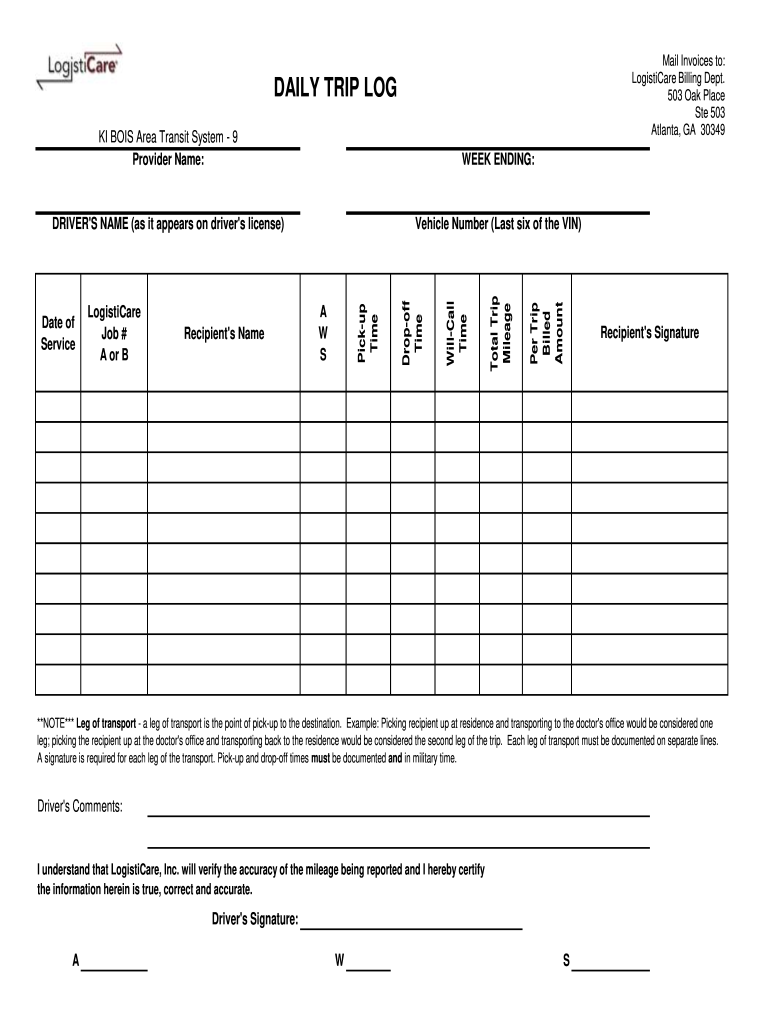 Logisticare Daily Trip Log Forms