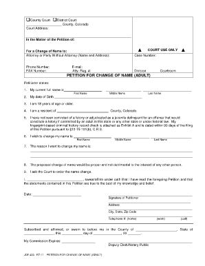 Form JDF 433 Petition for Change of Name Adult Legal Forms Courts State Co