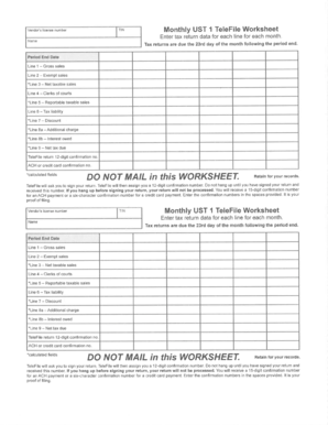Monthly Ust 1 Telefile Worksheet  Form