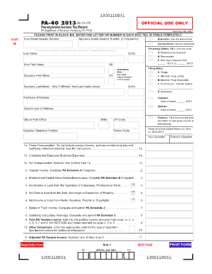 Pennsylvania Income Tax Return PA 40 Department of  Form