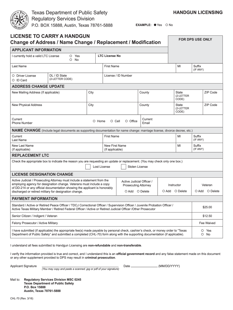  Texas Concealed Handgun Renewal Form 2013-2024