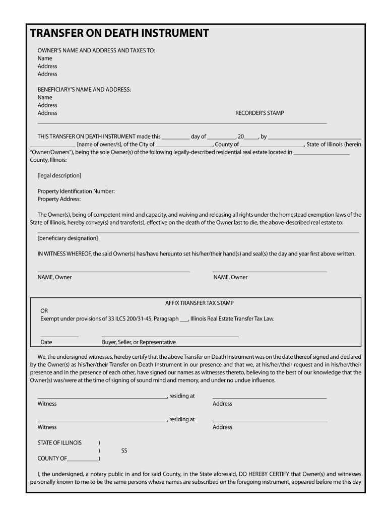 Transfer on Death Deed Illinois PDF  Form