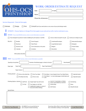 Submit Printshop Work OrderEstimate Request  Form