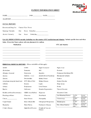 PATIENT INFORMATION SHEET Primary Health Medical Group