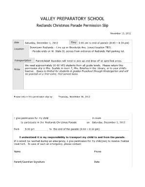 Christmas Parade Permission Slip Valley Preparatory School  Form