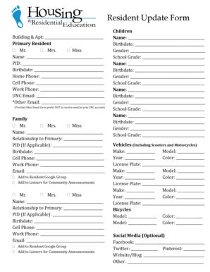 Resident Information Sheet Template